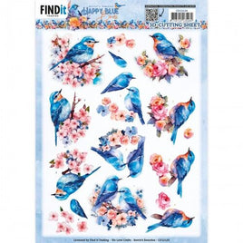 3D Push Out - Berries Beauties - Happy Blue Birds -  Birds in Pink