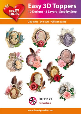Hearty Crafts - 3D die cut -  Brooches - Pkt 10 different designs