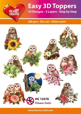 Hearty Crafts - Easy 3D die-cut - FLOWER OWLS- Pkt 10
