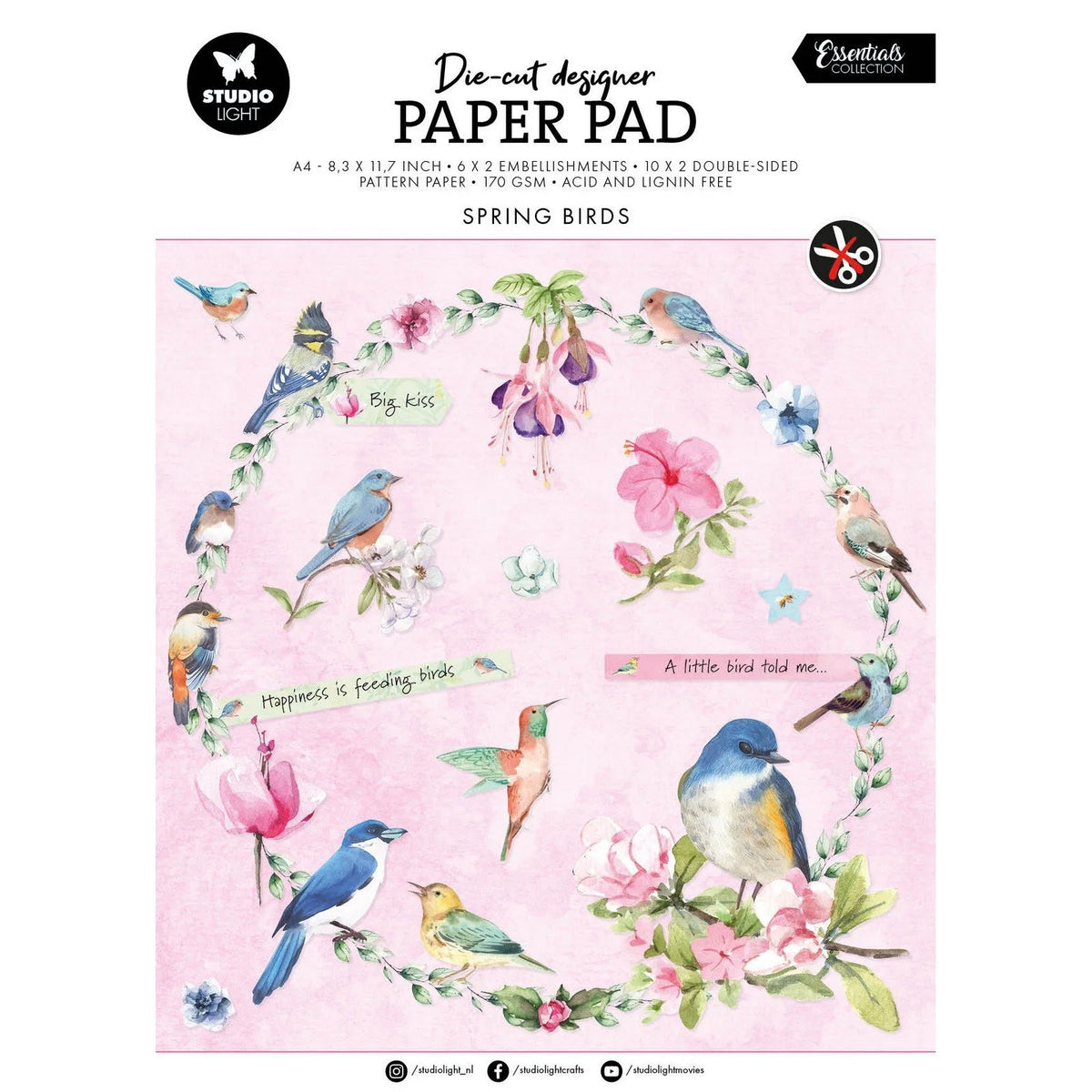 Studio Light - Essentials - A4 Die-Cut Paper Pad Spring Birds ...