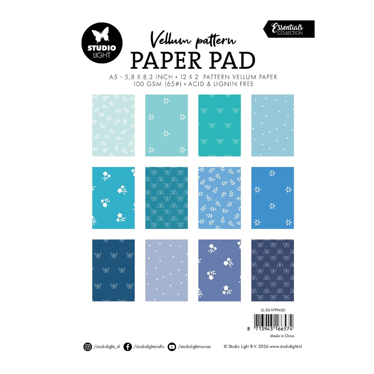 Studio Light • Essentials Vellum Paper Pad Spring Blue print - 24 shee ...