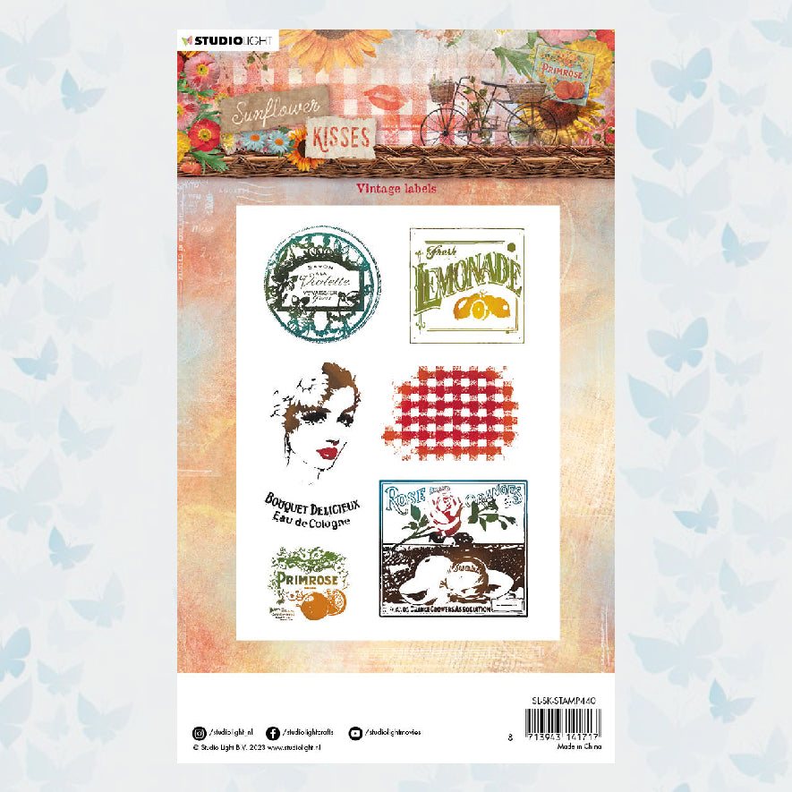 STUDIO LIGHT CLEAR STAMP VINTAGE LABELS SUNFLOWER KISSES NR.440 ...
