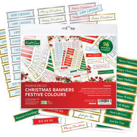 Katy Sue - Die Cut -Foiled Christmas Banners, Festive Colours, 96 Sentiments