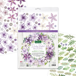 Katy Sue - 3D Die Cut Decoupage –  Dusky Violet Blooms, Die Cut Flowers & Leaves, 12 sheets