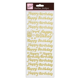 Outline Stickers - Happy Birthday - Gold on White