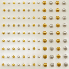 Adhesive half pearls 3+5mm 108pcs Silver & Gold