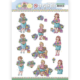 3D Push Out - Yvonne Creations - Bubbly Girls - Sweetheart - Flowers and gifts