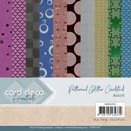 Card Deco Essentials - Patterned Glitter Cardstock A4 pkt 10 sheets