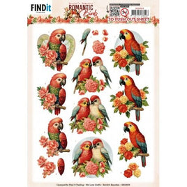 3D Push Out - Berries Beauties - Romantic Birds - Romantic  Parrot