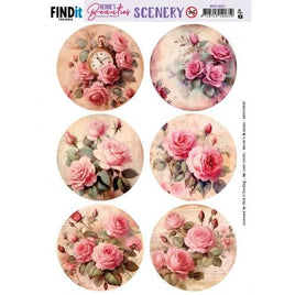 3D Push Out -Scenery - Berries Beauties - Pink Roses - Round