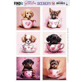 Scenery Push out - Berries Beauties -  Puppy in Cup - Square