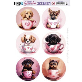 Scenery Push out - Berries Beauties -  Puppy in Cup -Round