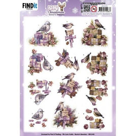 3D Push Out - Berries Beauties - Pastel Purple Christmas - Birds