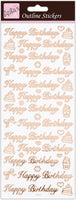 Outline Stickers - Happy Birthday - Rose Gold on White