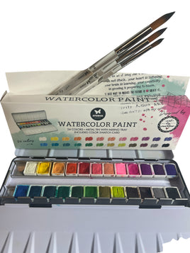 Art by Marlene - Watercolour Paint set 24 colours, and 3pc Brush set