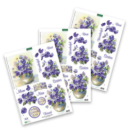Katy Sue - 3D Die-Cut Decoupage -Vases of Pansies