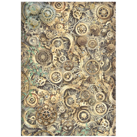 STAMPERIA - Printed Rice Paper A4 sheet, for Art and Craft - Gardens of Time Gears Pattern