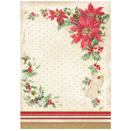STAMPERIA - Printed A4 Rice paper for Art and Craft -  Classic Christmas Poinsettia