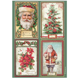 STAMPERIA - Printed A4 Rice paper for Art and Craft - Classic Christmas 4 cards
