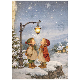 STAMPERIA - Printed A4 Rice paper for Art and Craft - Silent Night Street lamp