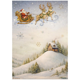 STAMPERIA - Printed A4 Rice paper for Art and Craft - Silent Night Santa Claus and Sleigh