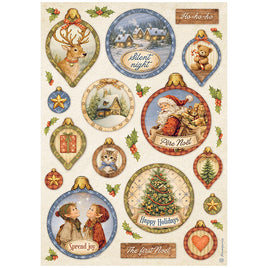 STAMPERIA - Printed A4 Rice paper for Art and Craft - Silent Night Christmas Balls