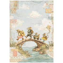 STAMPERIA - Printed Rice Paper A4 sheet, for Art and Craft - Cozy Family the Bridge
