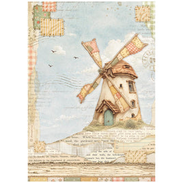 STAMPERIA - Printed Rice Paper A4 sheet, for Art and Craft - Cozy Family Windmill