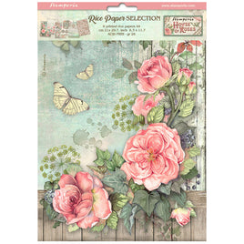 STAMPERIA - House of Roses - Printed 6 Rice Paper A4 Selection For Art and Craft