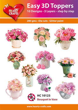 Hearty Crafts - 3D die cut -Flowers in Vase - Pkt 10 different designs