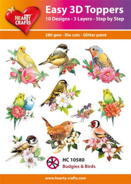 Hearty Crafts - 3D die cut - Budgies & Birds - Pkt 10 different designs