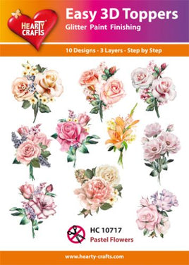 Hearty Crafts - 3D die cut - Pastel Flowers - Pkt 10 different designs
