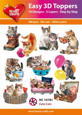 Hearty Crafts - 3D die- cut- Cute Cats - Pkt 10 different designs