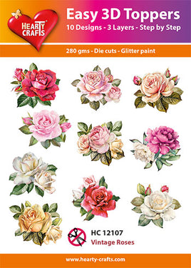 Hearty Crafts - 3D die cut - Vintage Roses (2)- Pkt 10 different designs
