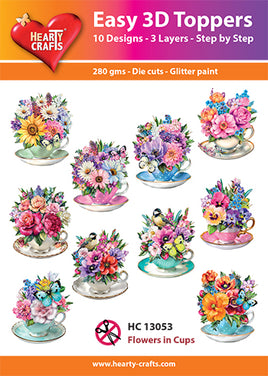 Hearty Crafts - 3D die- cut-Flowers in Cups - Pkt 10 different designs