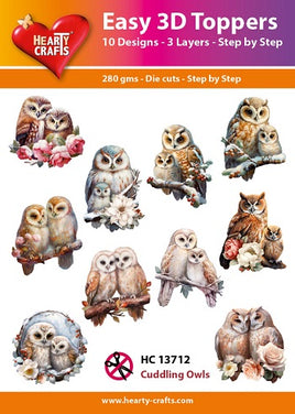 Hearty Crafts - Easy 3D die-cut -CUDDLING OWLS - Pkt 10