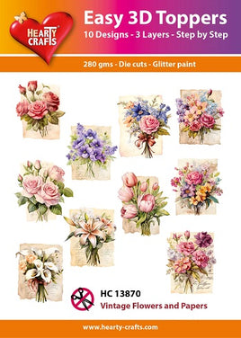 Hearty Crafts - 3D die cut - Vintage Flowers and Papers - Pkt 10 different designs