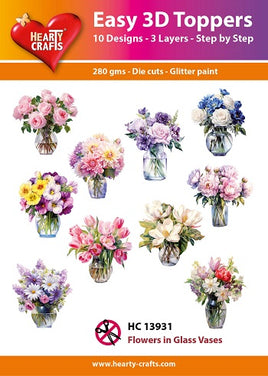Hearty Crafts - 3D die cut - Flowers in Glass Vases - Pkt 10 different designs