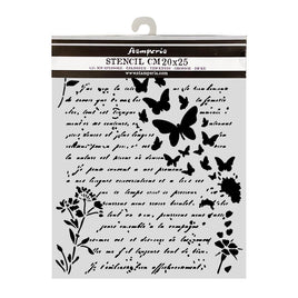 STAMPERIA - Cut laser stencil for Art and Craft cm 20X25 - Flowers and Poems letter and butterflies
