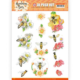 3D Push Out - Jeanine's Art - Humming Bees -Bee Queen