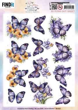 3D Push Out Sheet - Berries Beauties - Flutter Flair - Purple Flutters