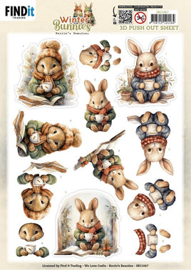 3D Pushout Sheet - Berries Beauties - Winter Bunnies - Drinking Bunnies