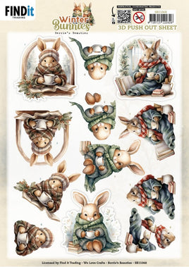 3D Pushout Sheet - Berries Beauties - Winter Bunnies - Cosy Bunnies