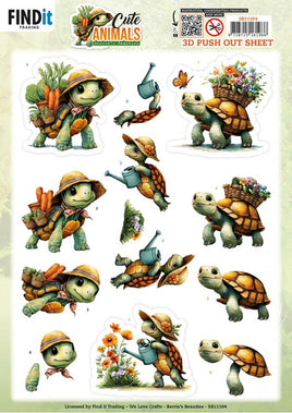 3D Push Out - Berries Beauties -  Cute Animals - Turtles