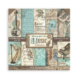 STAMPERIA -8”x8” (20.3x20.3 cm) Paper Pad 10 double sided printed sheets - Music