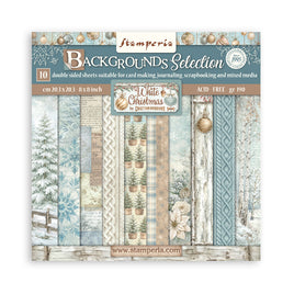 STAMPERIA - 8”x8” (20.3x20.3 cm) Paper Pad 10 double sided printed Backgrounds sheets - White Christmas