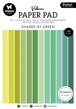 Studio Light • Essentials Vellum/Parchment Paper Pad Shades of Green 24 SHEETS