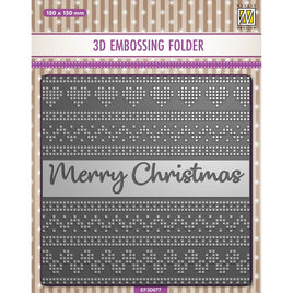 Nellie's Choice - 3D Embossing Folder Background Merry Christmas 5.9x5.9"