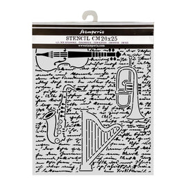STAMPERIA - Laser cut Symphony - Stencil for Art and Craft cm 20X25 - Symphony violin, trumpet, harp