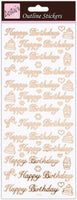 Outline Stickers - Happy Birthday - Rose Gold on White